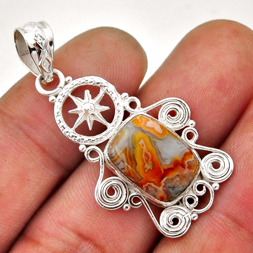 925 silver 6.04cts dharma wheel natural brown moroccan seam agate pendant n51618