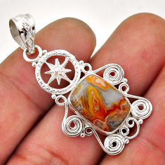 925 silver 6.04cts dharma wheel natural brown moroccan seam agate pendant n51618