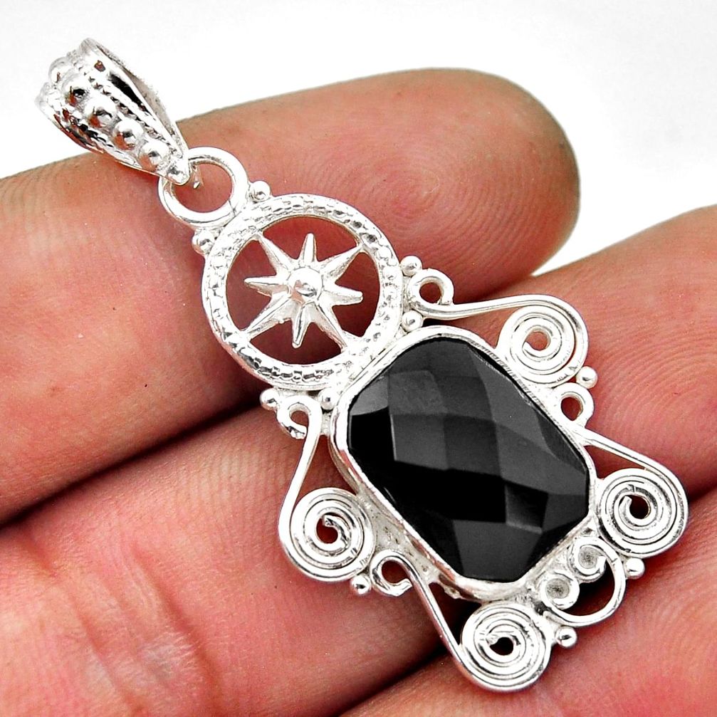 925 silver 6.04cts dharma whel natural black onyx octagan shape pendant n51611