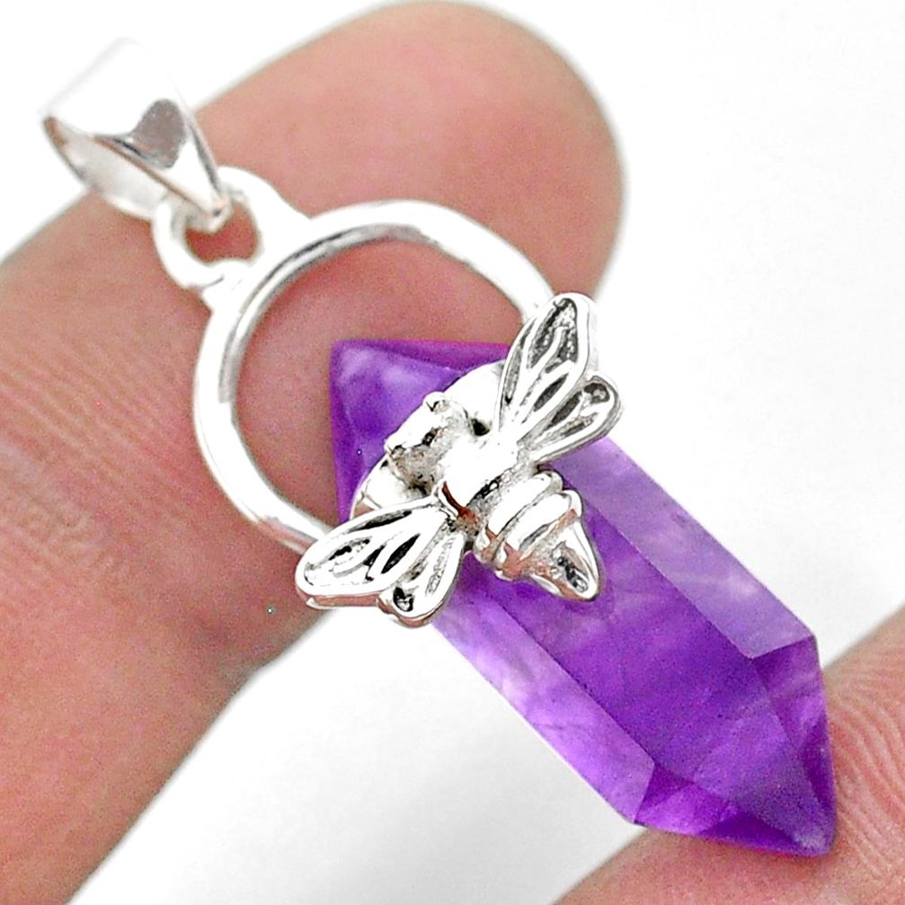 925 silver 12.18cts double pointer natural amethyst honey bee pendant t44465