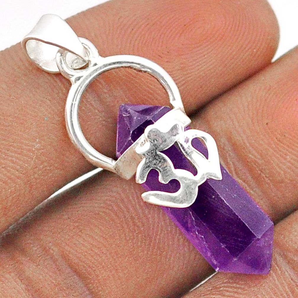 925 silver 11.20cts double pointer natural amethyst om symbol pendant t85254
