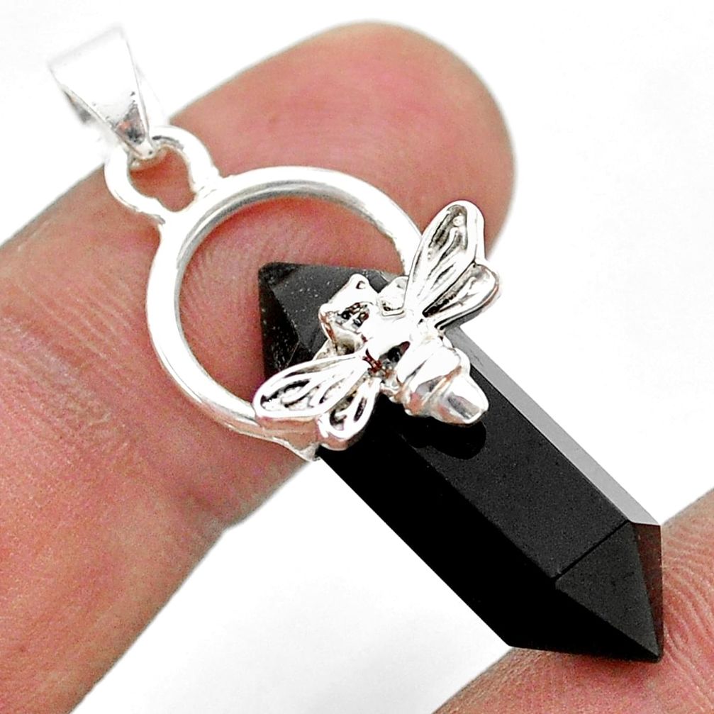 925 silver 13.73cts double pointer natural black onyx honey bee pendant t44453