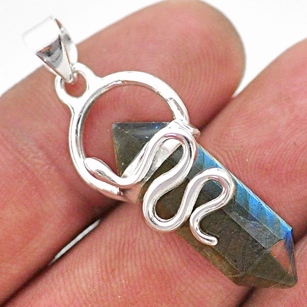 925 silver 13.18cts double pointer natural blue labradorite snake pendant t44417