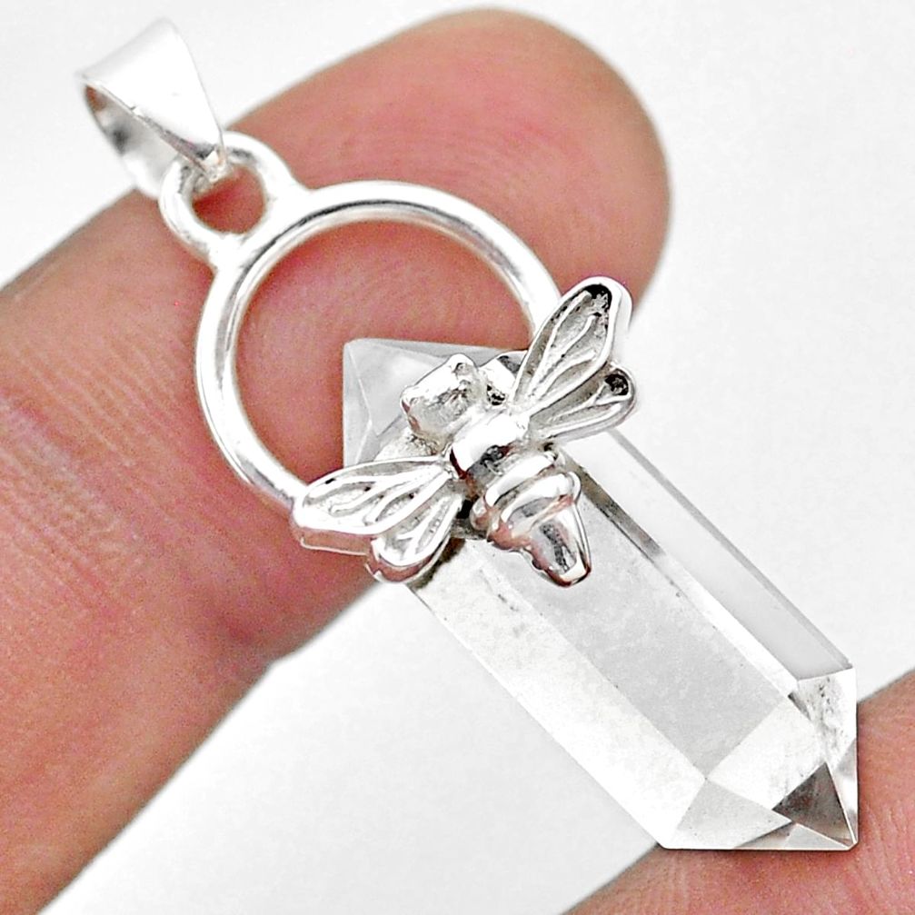 925 silver 14.23cts double pointer natural crystal honey bee pendant t44446