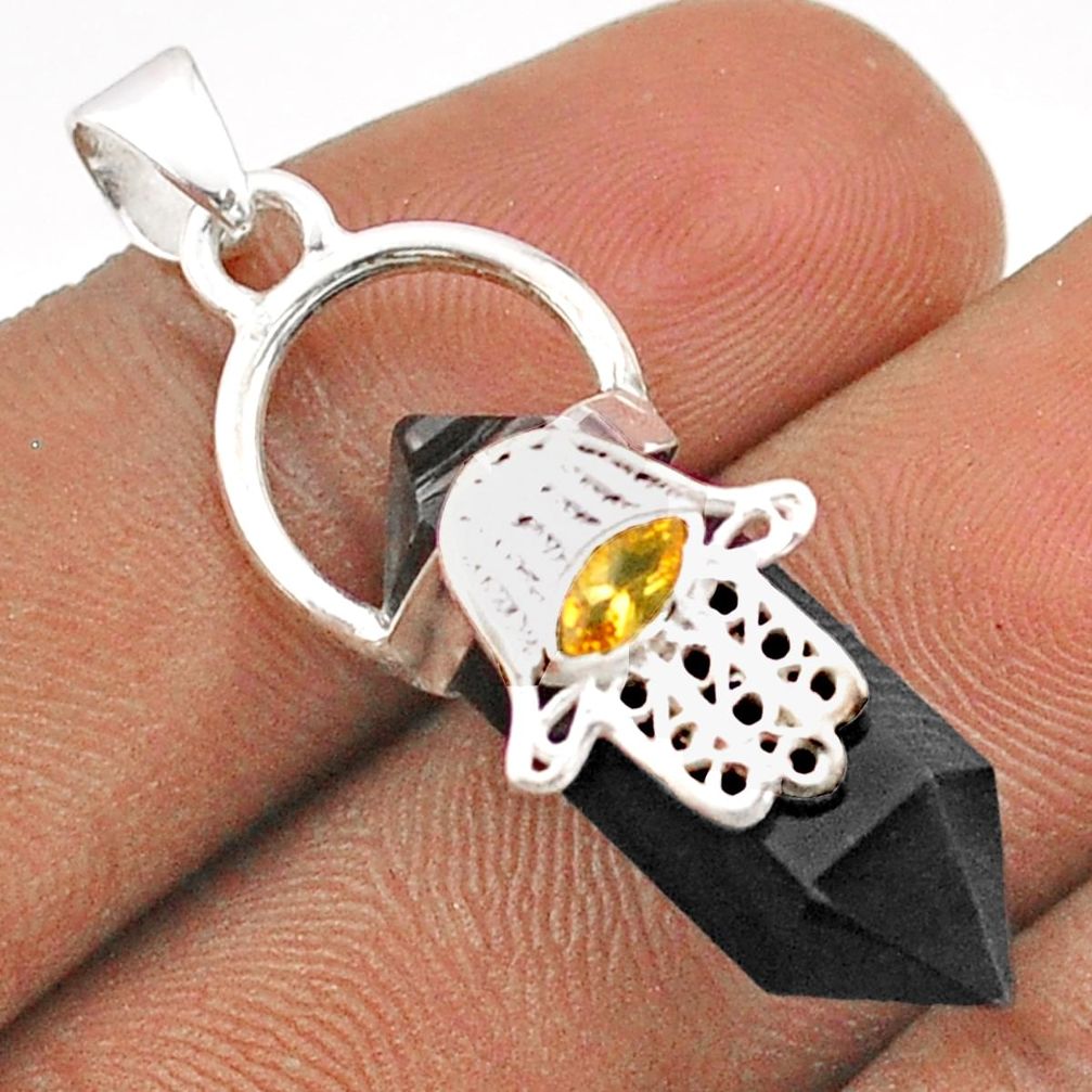 925 silver 12.65cts double pointer natural onyx hand of god hamsa pendant t85227