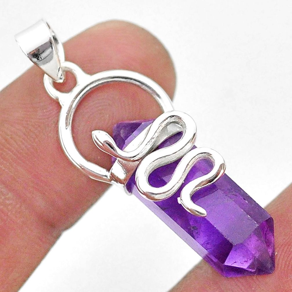 925 silver 13.67cts double pointer natural purple amethyst snake pendant t44408