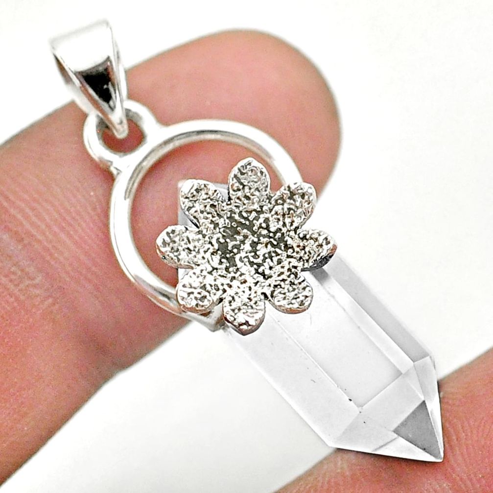 925 silver 12.71cts double pointer natural white crystal flower pendant t44484