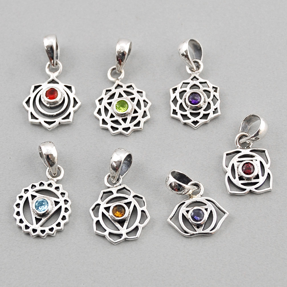925 silver 2.82cts faceted amethyst cornelian topaz garnet chakra pendant y59047