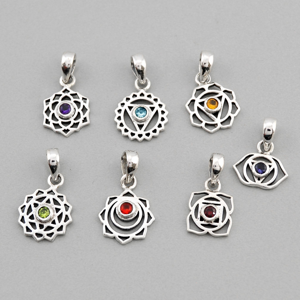 925 silver 2.74cts faceted amethyst cornelian topaz garnet chakra pendant y59060