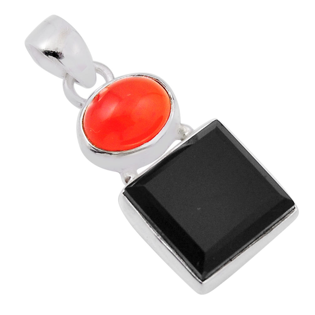 925 silver 10.39cts faceted black onyx cornelian (carnelian) pendant n29510