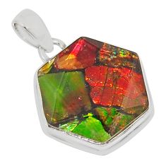 925 silver 14.11cts faceted natural ammolite (canadian) hexagon pendant y26446
