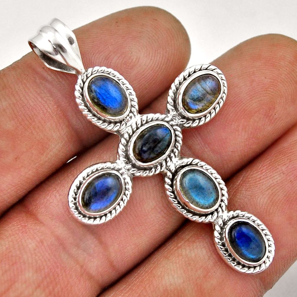 925 silver 9.72cts faceted natural blue labradorite holy cross pendant n44959