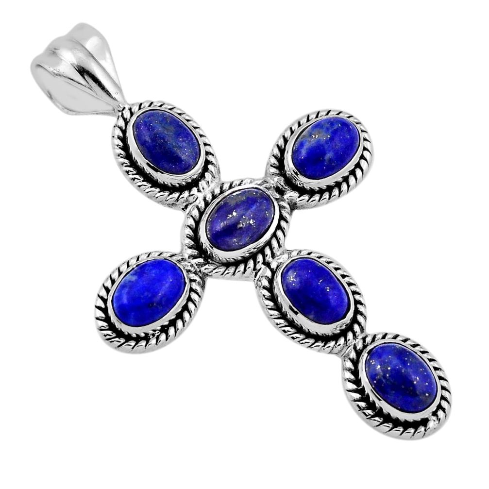 925 silver 8.99cts faceted natural blue lapis lazuli holy cross pendant n44949