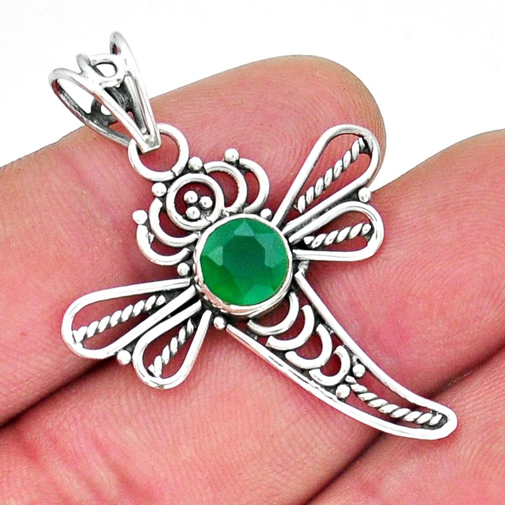 925 silver 2.27cts faceted natural green chalcedony dragonfly pendant y18650