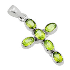 925 silver 5.55cts faceted natural green peridot oval holy cross pendant y71228