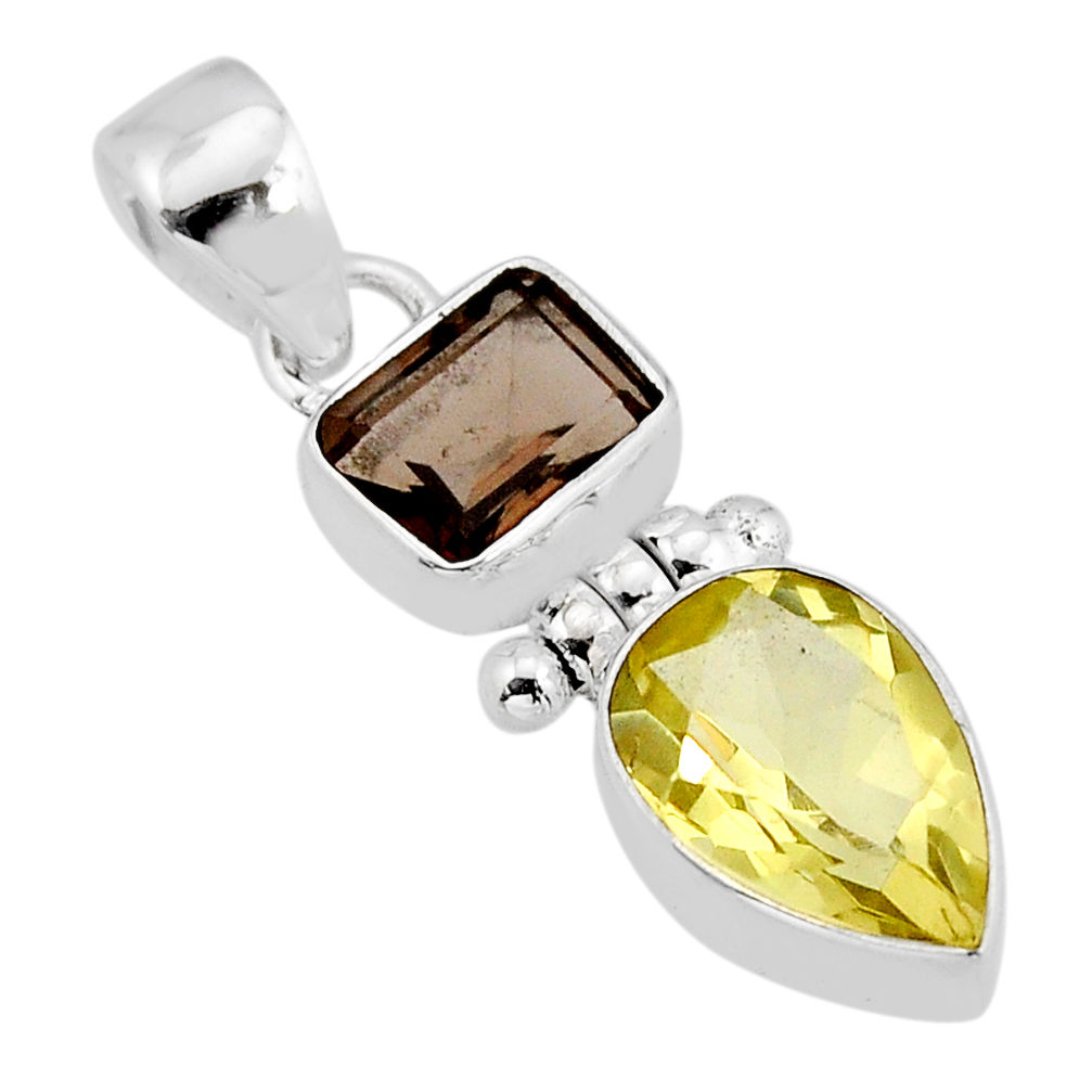 925 silver 7.24cts faceted natural lemon topaz pear smoky topaz pendant y71654