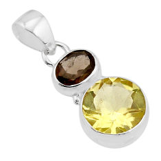 925 silver 7.46cts faceted natural lemon topaz round smoky topaz pendant y71656