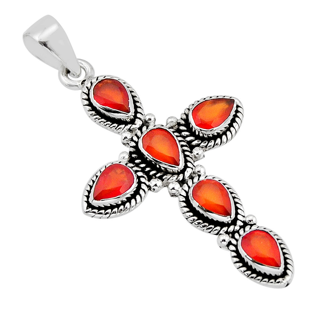 925 silver 7.39cts faceted natural orange cornelian holy cross pendant y71244