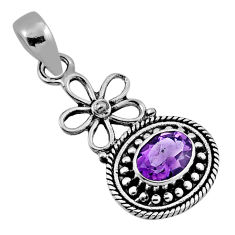 925 silver 2.00cts faceted natural purple amethyst oval flower pendant n36406