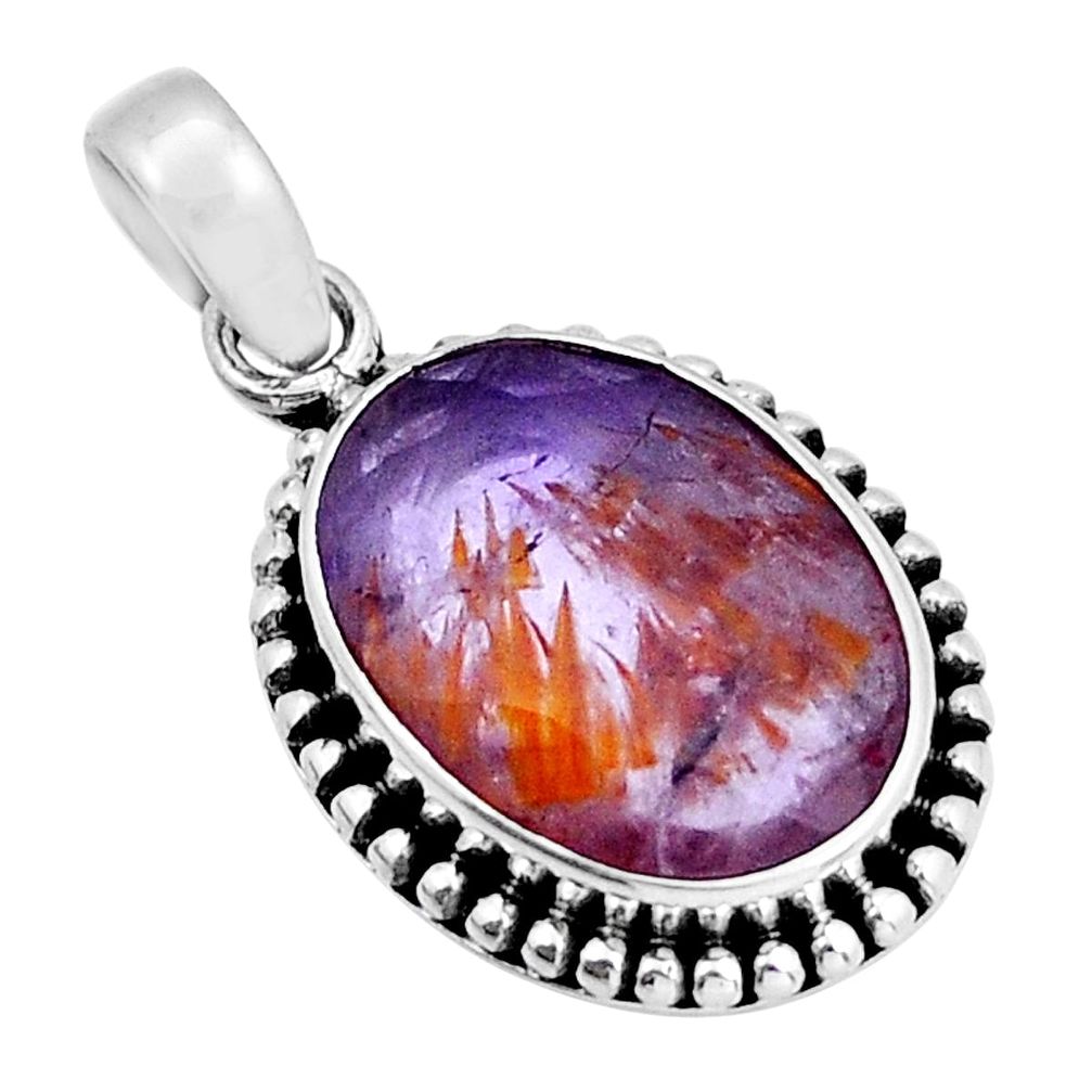 925 silver 11.64cts faceted natural purple cacoxenite super seven pendant y6260