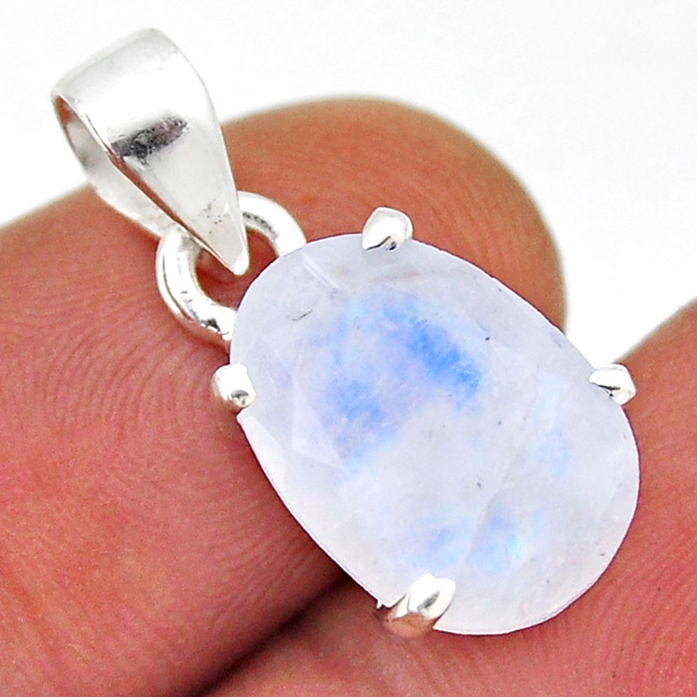 925 silver 5.43cts faceted natural rainbow moonstone oval shape pendant n41939