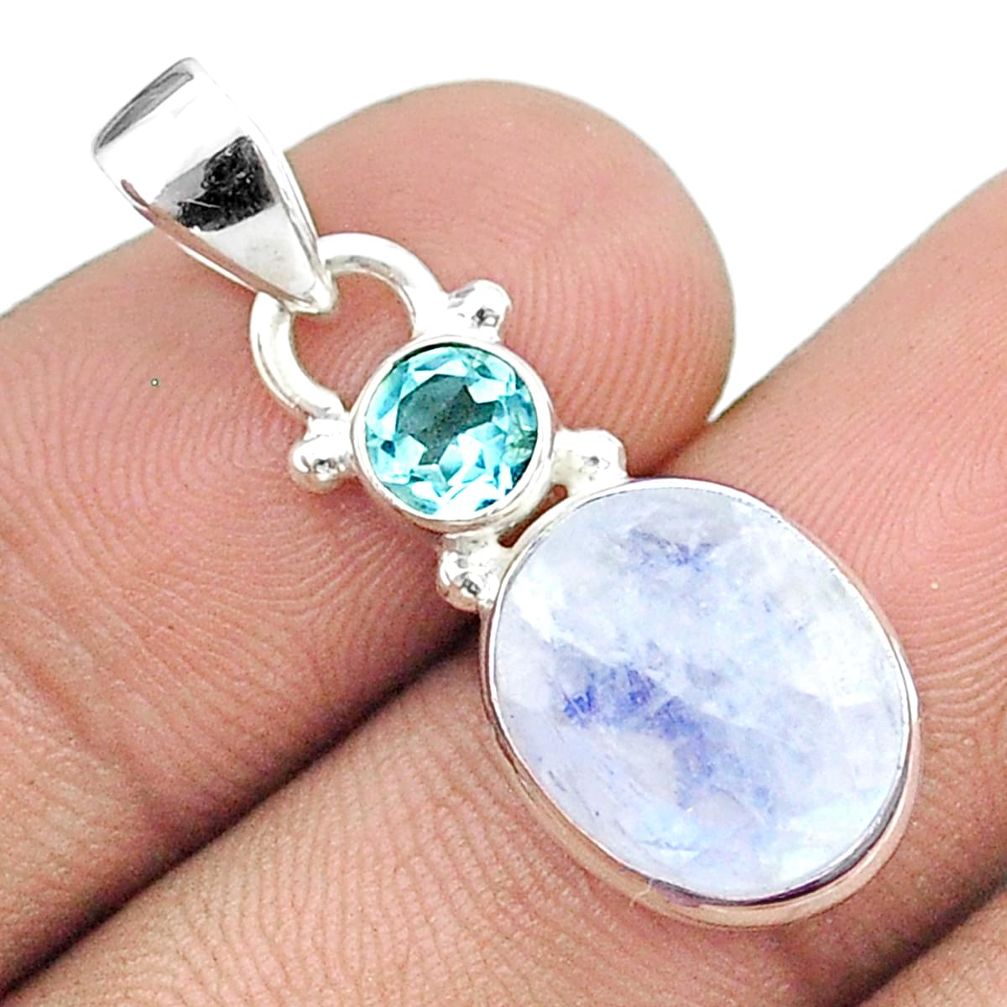 925 silver 7.36cts faceted natural rainbow moonstone oval topaz pendant u34179