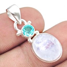 925 silver 7.34cts faceted natural rainbow moonstone oval topaz pendant u34194