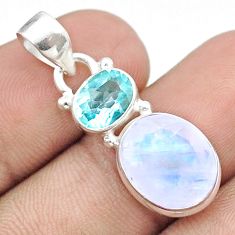 925 silver 7.27cts faceted natural rainbow moonstone oval topaz pendant u34195
