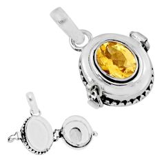 925 silver 3.13cts faceted natural yellow citrine oval poison box pendant y54174