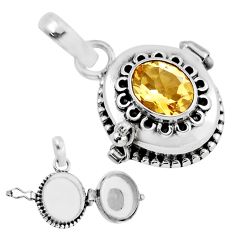 925 silver 3.13cts faceted natural yellow citrine oval poison box pendant y54177