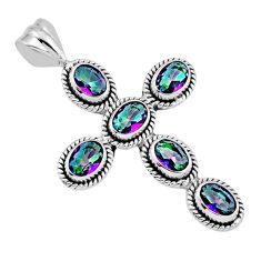 925 silver 8.96cts faceted rainbow topaz oval shape holy cross pendant n44955