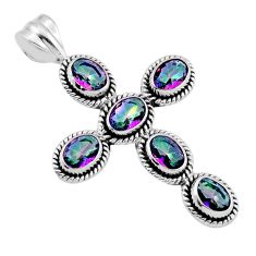 925 silver 9.20cts faceted rainbow topaz oval shape holy cross pendant n44957