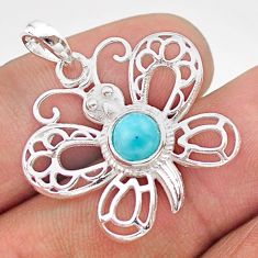 925 silver 1.08cts filigree natural blue larimar round butterfly pendant t59648