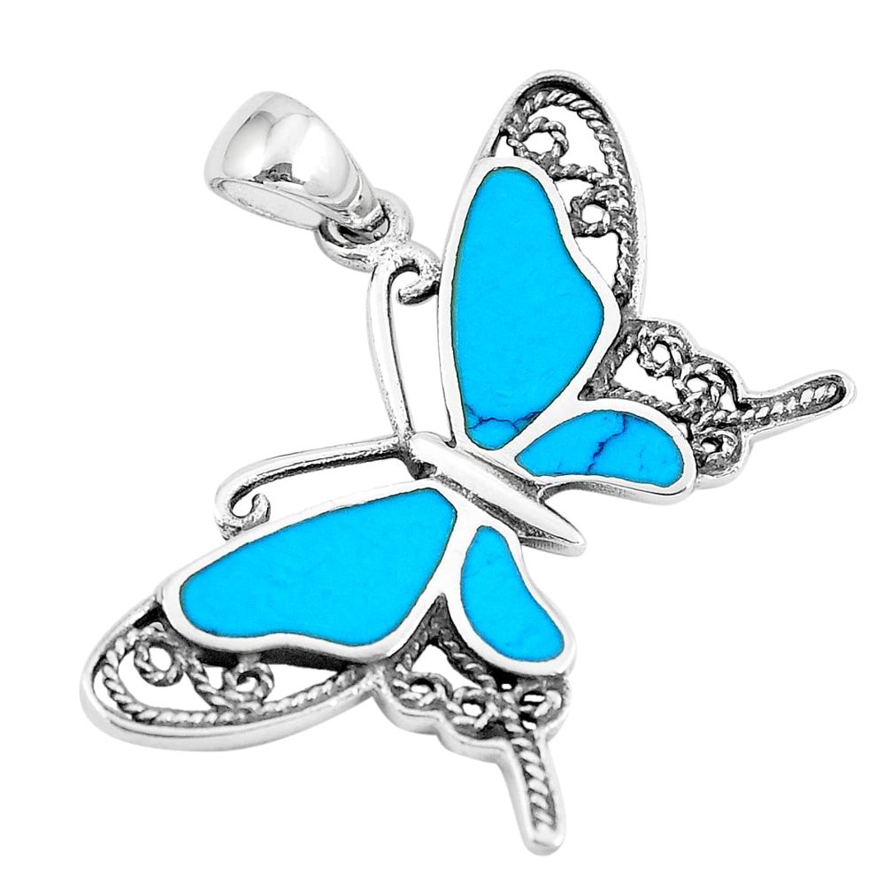 925 silver 6.26gms fine blue turquoise enamel butterfly pendant a88465 c14933