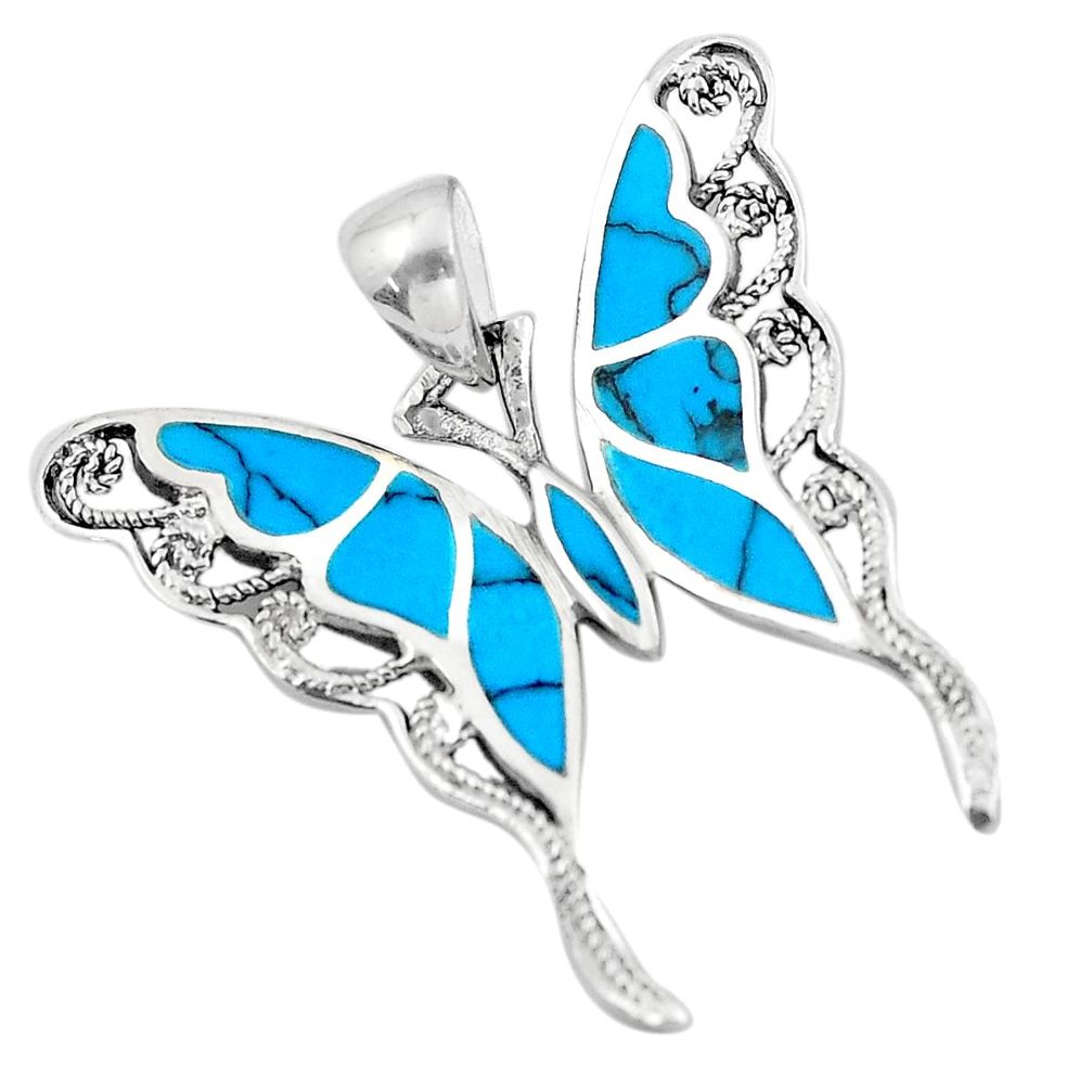 925 silver 4.89gms fine blue turquoise enamel butterfly pendant a91940 c14865