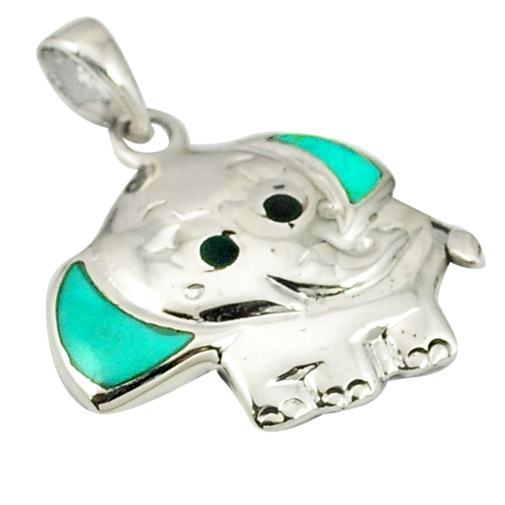 LAB 925 silver fine green turquoise onyx enamel elephant pendant jewelry c12497