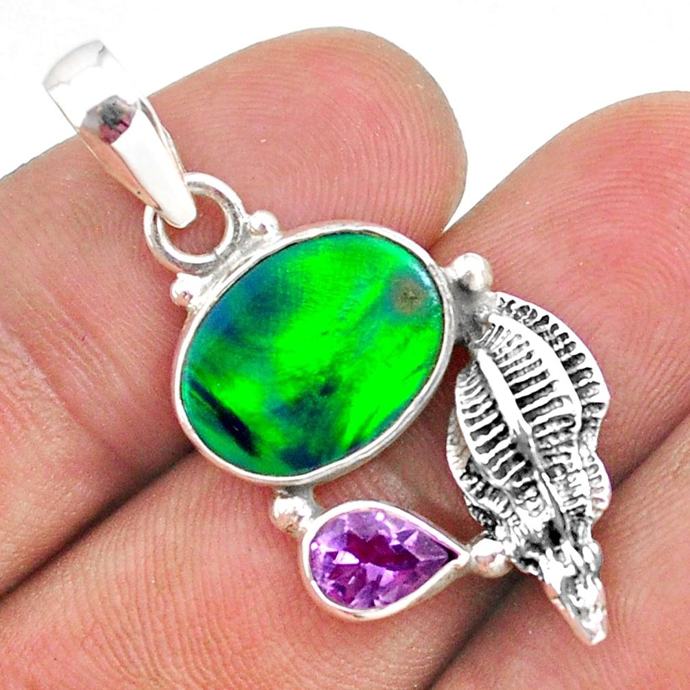 ine northern lights aurora opal (lab) amethyst pendant t34432