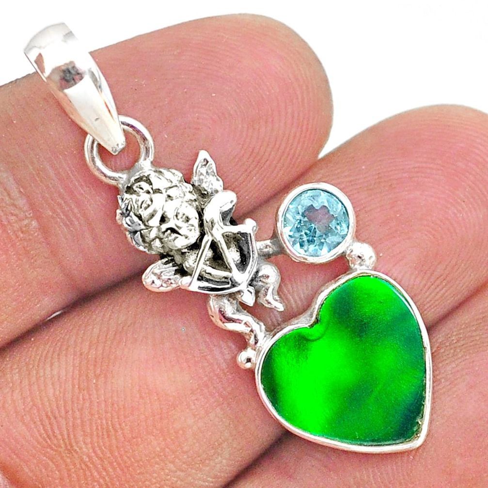 silver 4.28cts fine northern lights aurora opal (lab) blue topaz pendant t34423