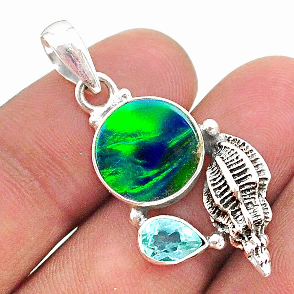 5.06cts fine northern lights aurora opal (lab) topaz snail pendant t34484