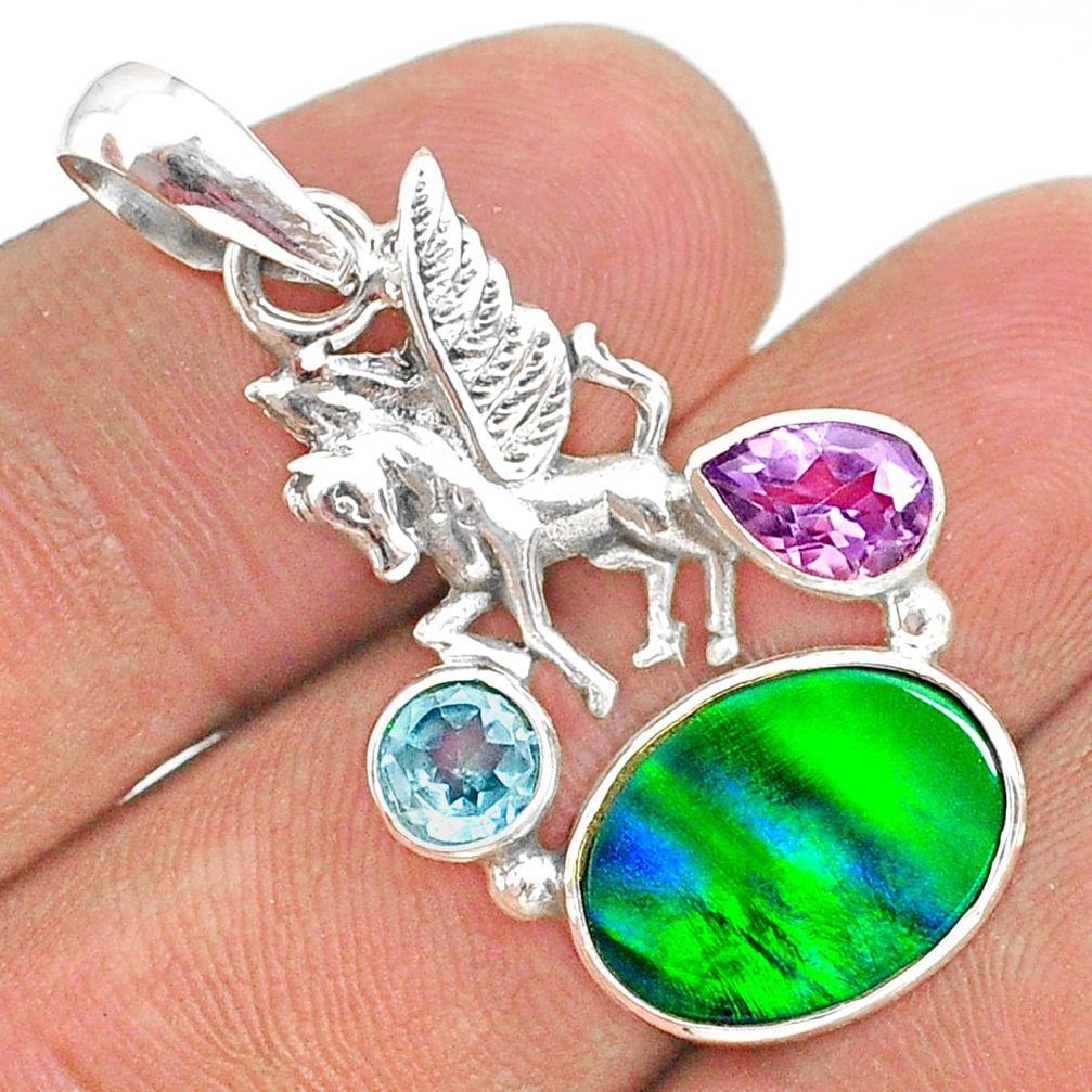 4.68cts fine northern lights aurora opal (lab) topaz unicorn pendant t34425