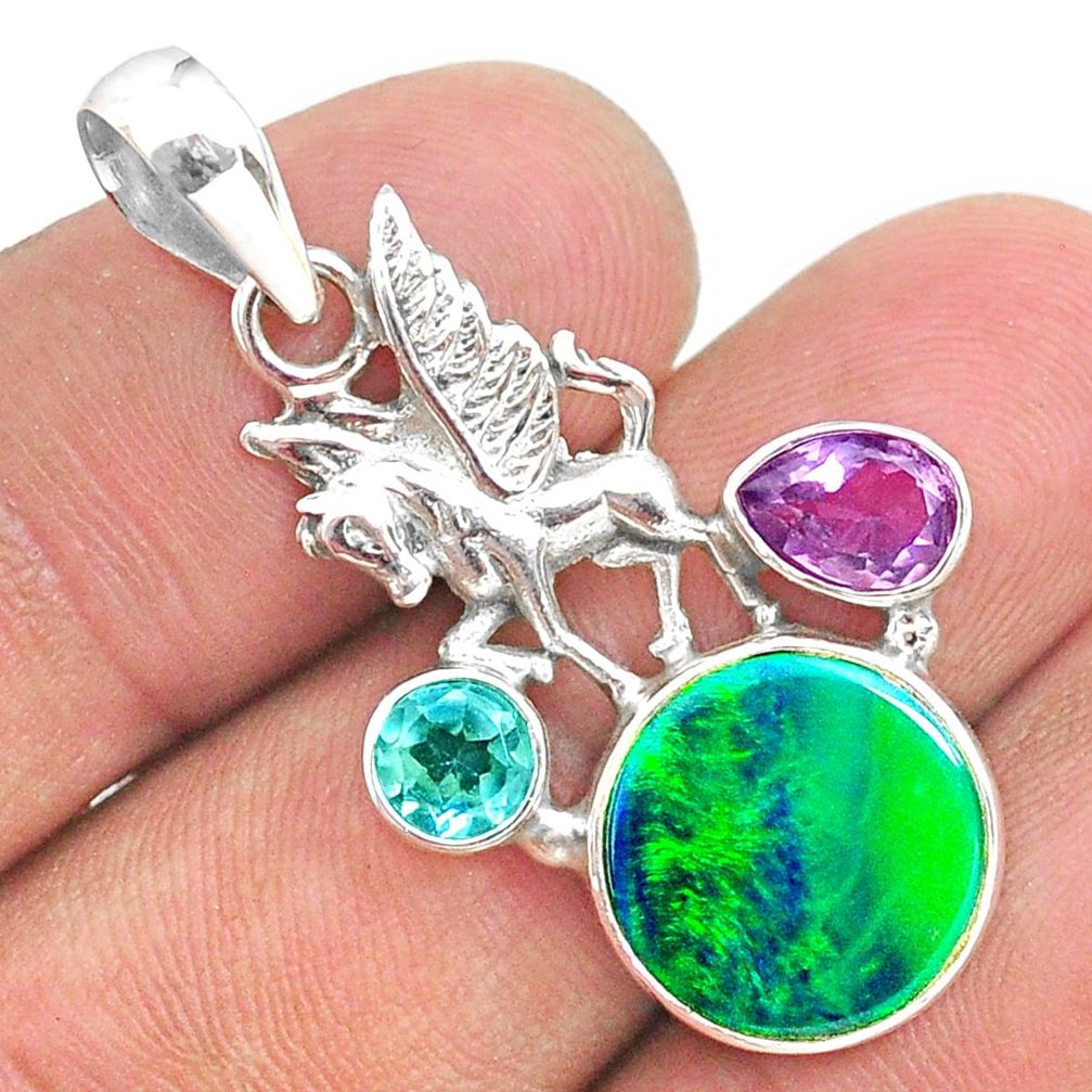 5.16cts fine northern lights aurora opal (lab) topaz unicorn pendant t34437