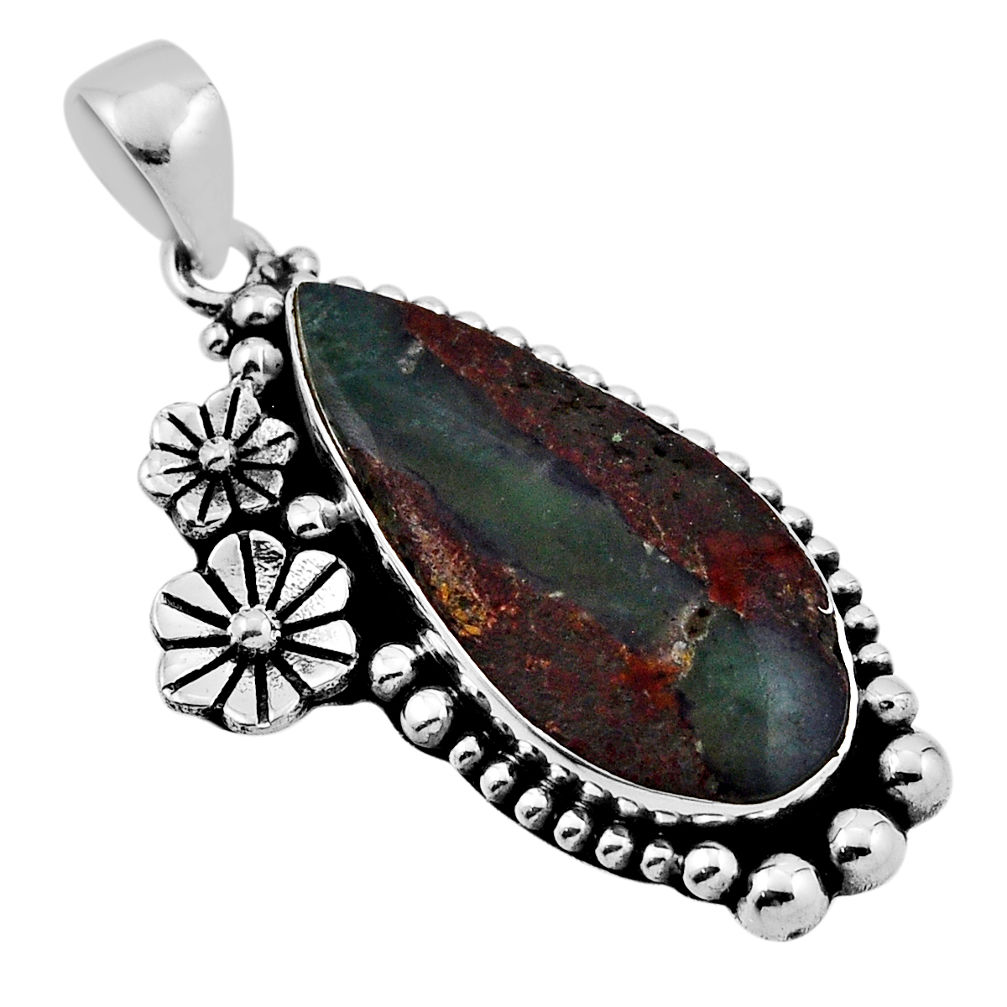 925 silver 15.26cts flower natural brown boulder chrysoprase pear pendant n34024
