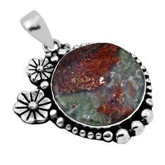 925 silver 17.75cts flower natural brown boulder chrysoprase pendant n34032