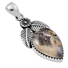925 silver 12.31cts flower with leaf natural brown montana agate pendant n33214
