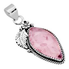 925 silver 15.35cts flower with leaf natural pink rose quartz pendant n35152