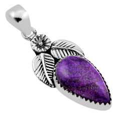 925 silver 7.54cts flower with leaf natural purple stichtite pear pendant n33202