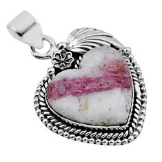 925 silver 20.97cts flower with leaf tourmaline in quartz heart pendant n35144