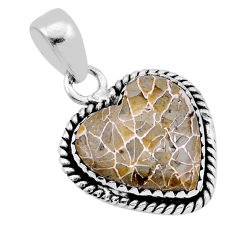 925 silver 8.36cts fossil coral (agatized) petoskey stone heart pendant n43923
