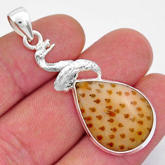 925 silver 15.47cts fossil coral petoskey stone anaconda snake pendant y20694