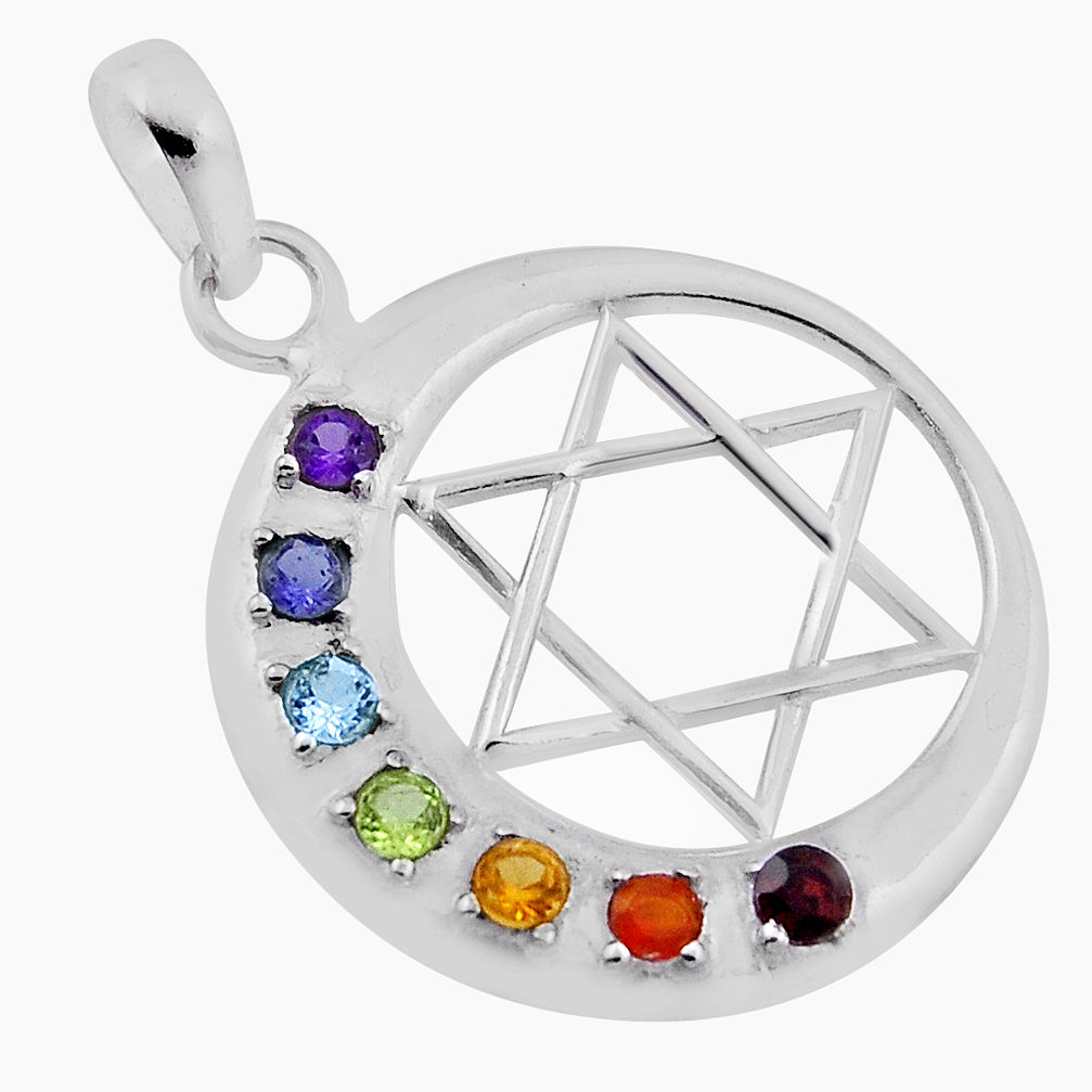 925 silver garnet cornelian amethyst peridot citrine topaz chakra pendant n32445